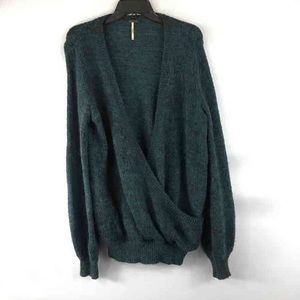 Free People Teal and Black Cross-Over Sweater